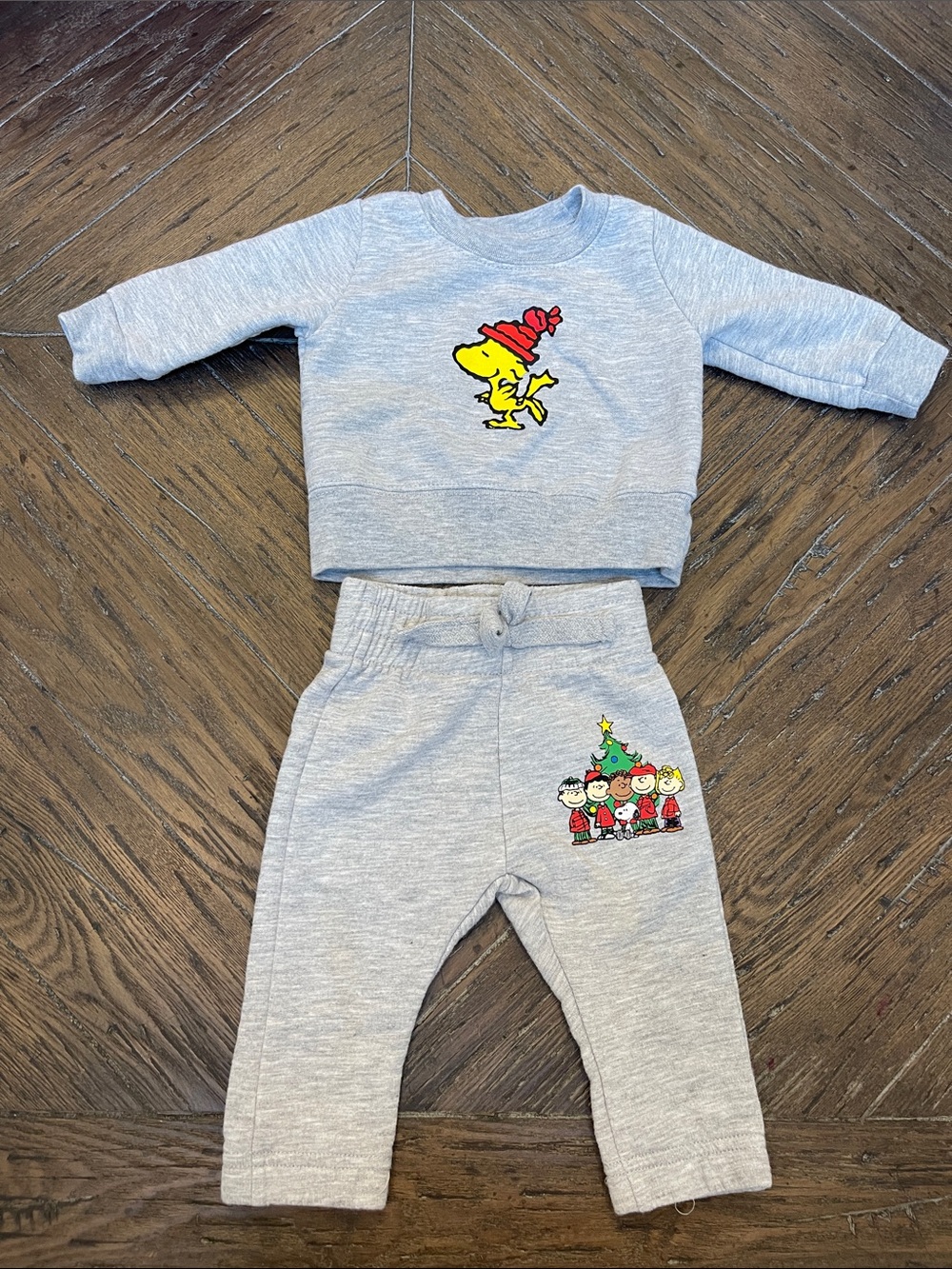 Gray Baby Sweatshirt & Pants Set with Woodstock and Peanuts Holiday Graphic